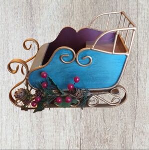 Sleigh Blue with Red Holly Berries 9" Decorate As You Like ~Metal~Christmas